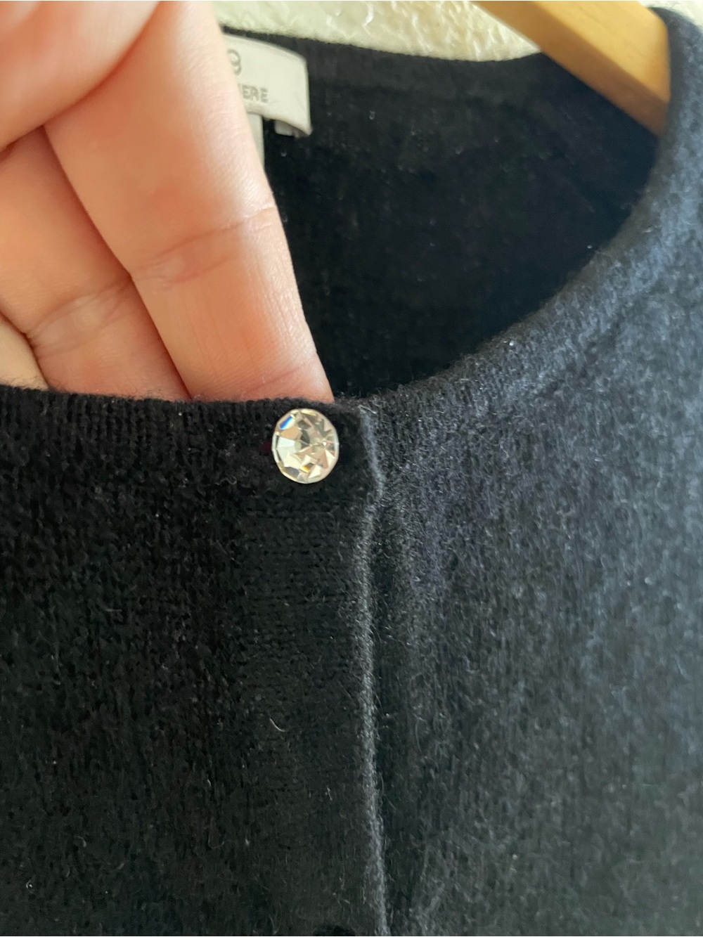 Black Cashmere Cardigan Sweater with Rhinestone Buttons Sz Small - Luxury Glam - Picture 5 of 12